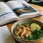 Livre sur la nutrition sportive et bowl post-effort pour optimiser les performances