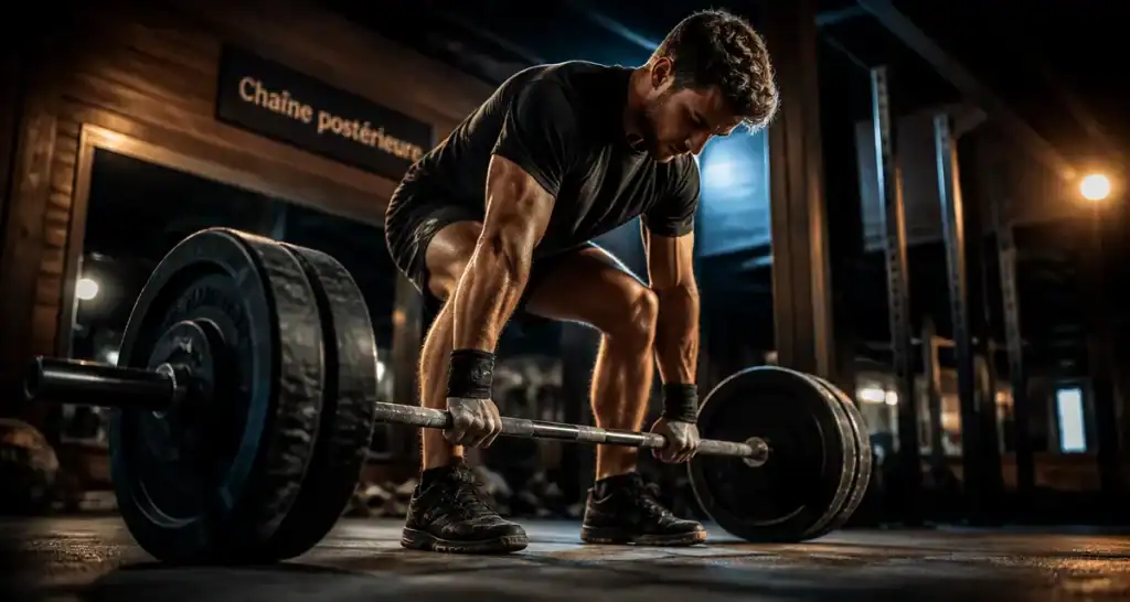 Souleve de terre muscle : athlète en train de soulever la barre, salle de sport