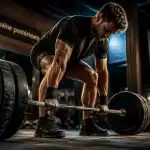 Souleve de terre muscle : athlète en train de soulever la barre, salle de sport
