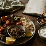 Aliment bon pour la santé : assiette fibres, légumineuses, légumes