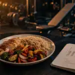 Assiette macros pour alimentation pour prendre du muscle et perdre de la graisse, protéines et légumes