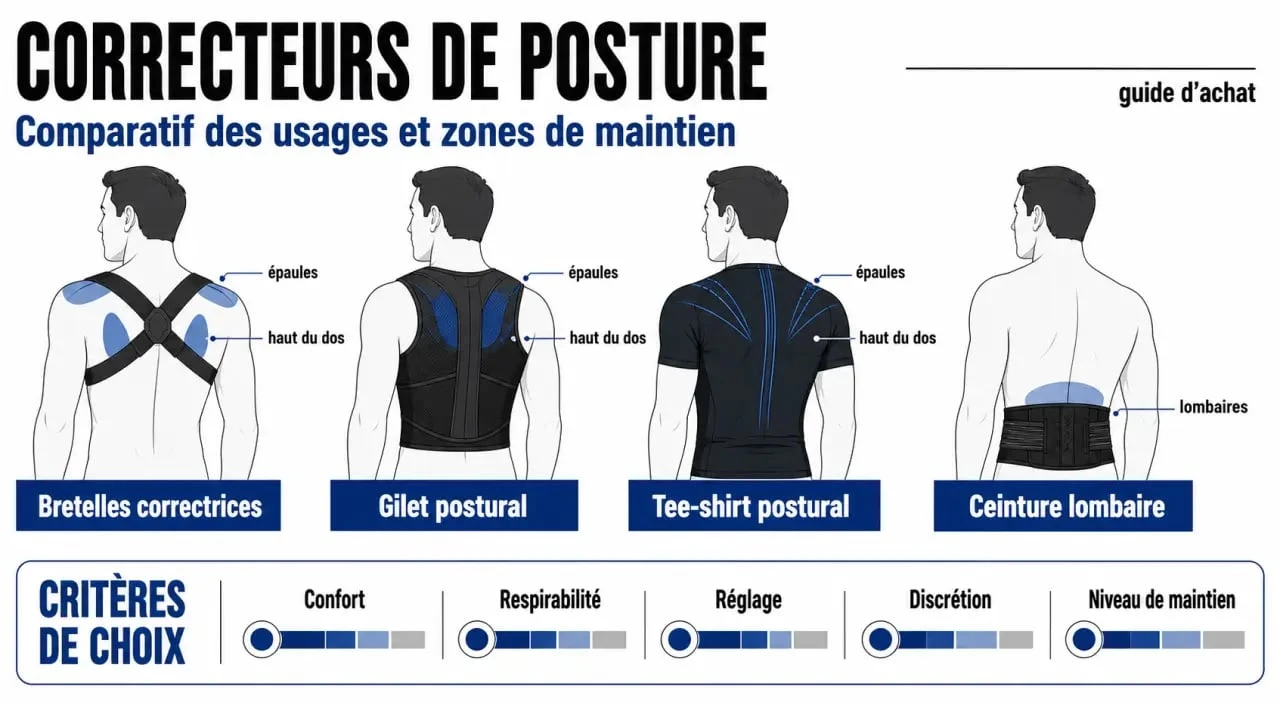 Guide visuel du meilleur correcteur de posture avec comparaison des types de maintien