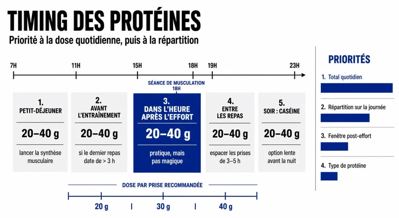 Quand prendre la protéine : schéma éditorial du timing optimal autour de l’entraînement