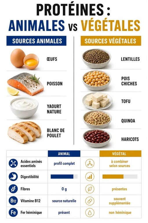 Infographie comparative sur les protéines végétales ou animales