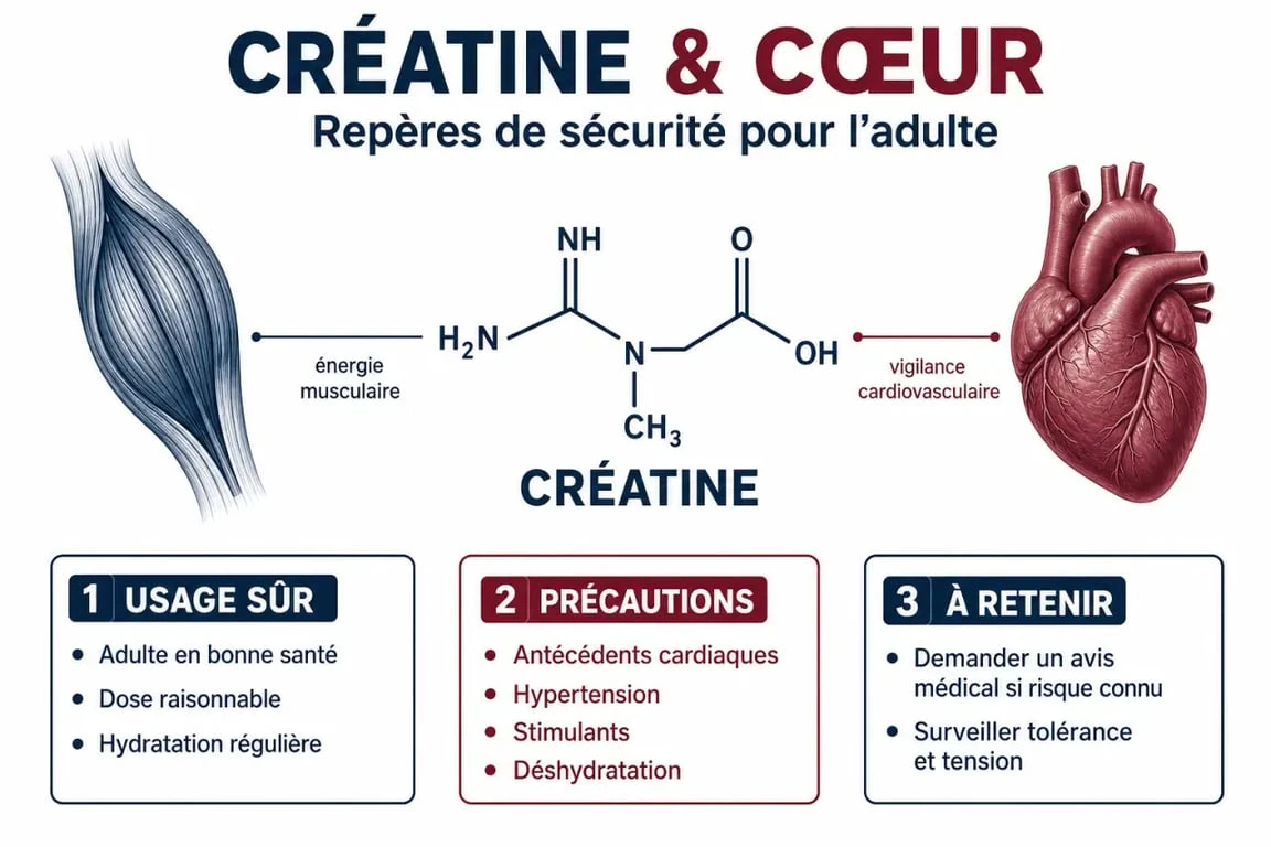 Créatine dangereux pour le cœur : schéma explicatif des risques et des précautions