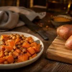 Le bienfait de la patate douce : assiette de patate douce rôtie, fibres et vitamine A