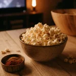 Le pop corn fait il grossir ? Pop-corn nature en bol sur table en bois