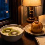 Manger des fruits le soir avant de se coucher : bol yaourt et kiwi, ambiance nuit