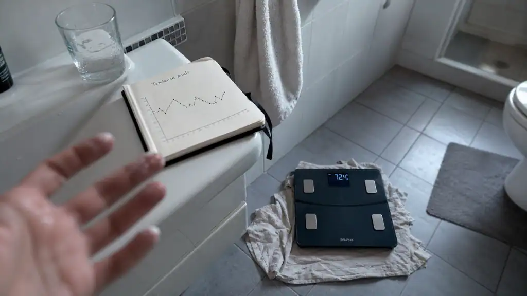 Se peser tous les jours : balance numérique et carnet tendance poids