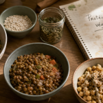 Sources de proteines vegetales : quinoa, lentilles, pois chiches et avoine
