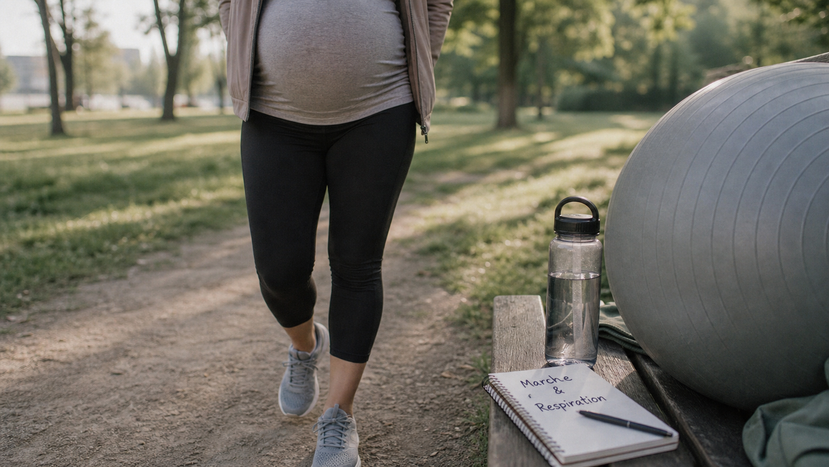 Sport grossesse 1er trimestre : femme enceinte en marche douce