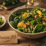 Vitamine B9 : a quoi sert la vitamine b9, salade de lentilles et pousses d’épinards