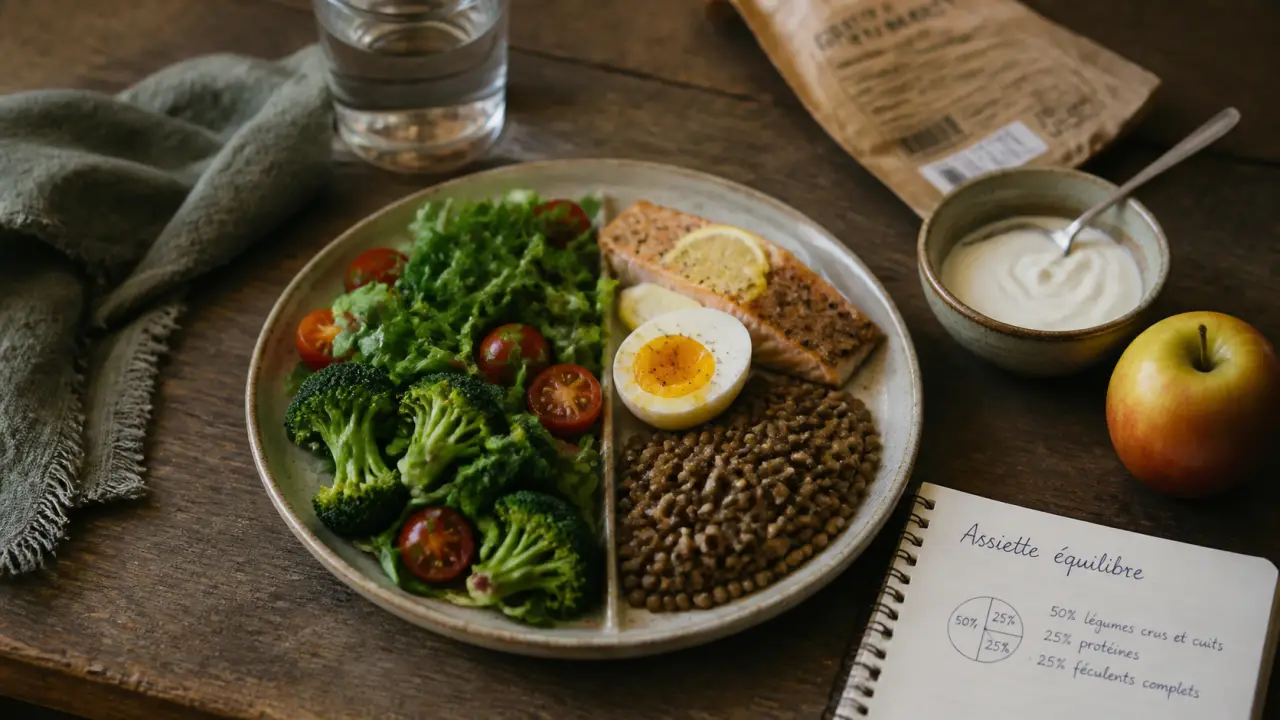 aliment pour diabetique : assiette 50% legumes, IG bas