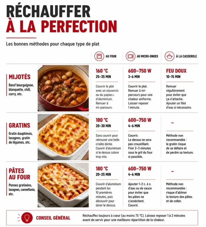 Guide pratique de réchauffage des plats préparés la veille