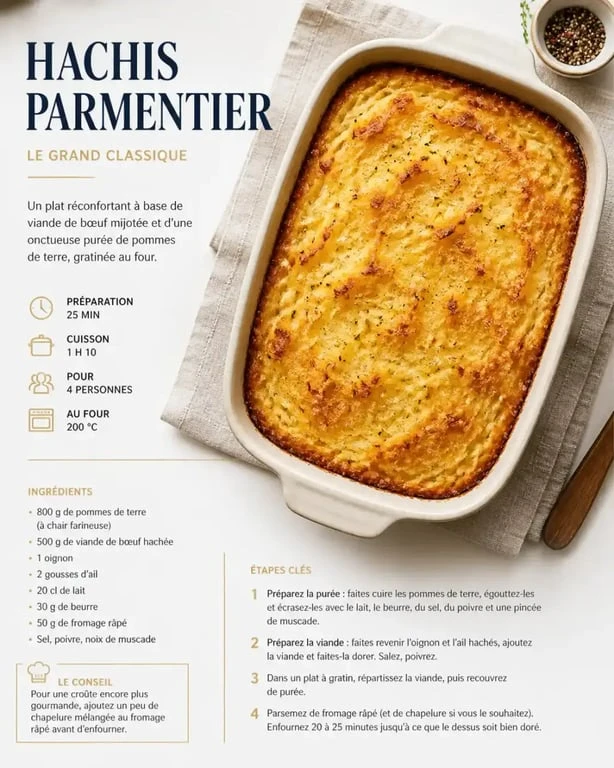 Hachis Parmentier traditionnel préparé la veille pour un repas convivial