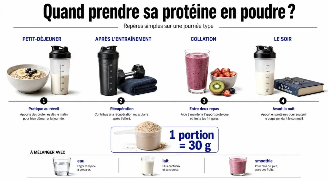 Quand prendre une proteine poudre et comment la doser au quotidien