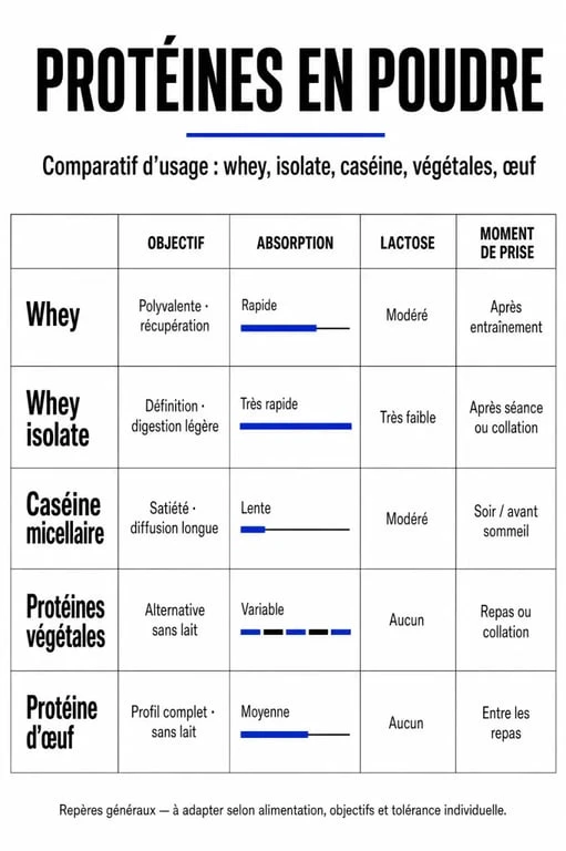 Comparatif proteine poudre entre whey, isolate, caséine et protéines végétales