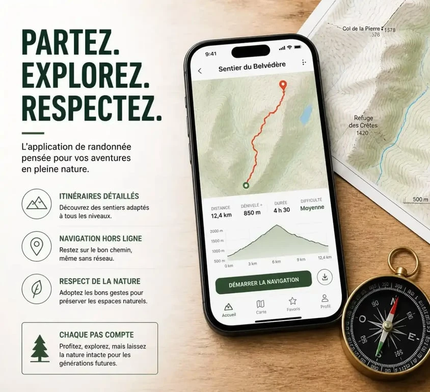 Préparation d'une sortie avec une application de randonnée en Auvergne