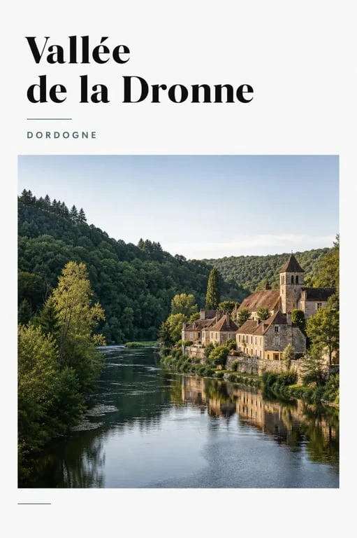 Tourisme vert Dordogne : vallée de la Dronne, rivière, forêts et village en pierre