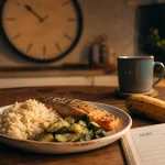 Hernie hiatale que manger : assiette riz poisson courgettes, anti-reflux