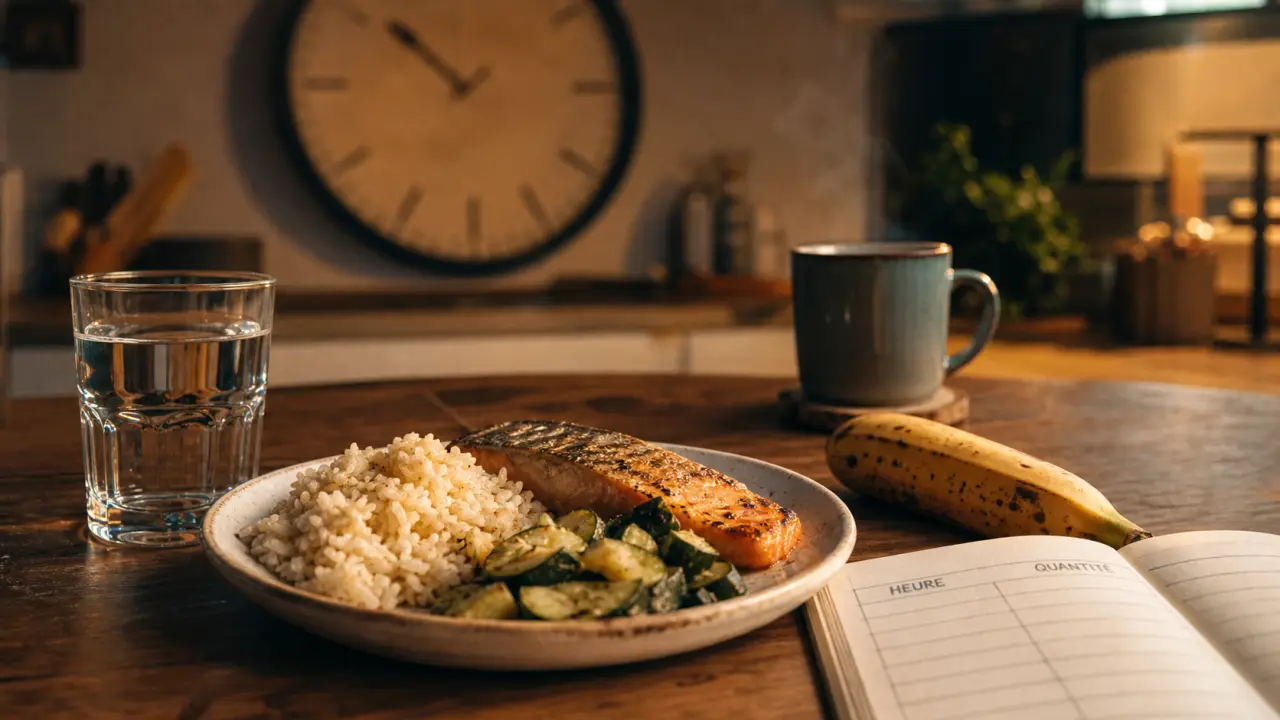 Hernie hiatale que manger : assiette riz poisson courgettes, anti-reflux