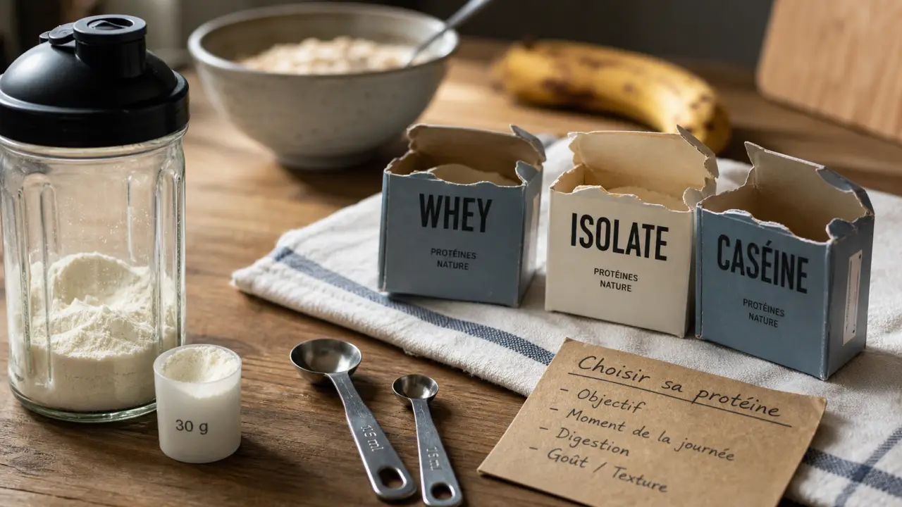 Protéine poudre : whey, isolate ou caséine en shaker