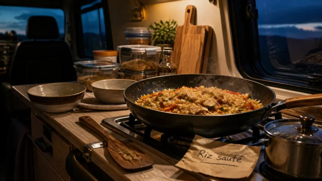 Repas camping-car : 15 minutes, une poêle et des idées rapides sans four