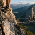 via ferrata yves pollet villard : mousqueton et longe sur la falaise de Borderan