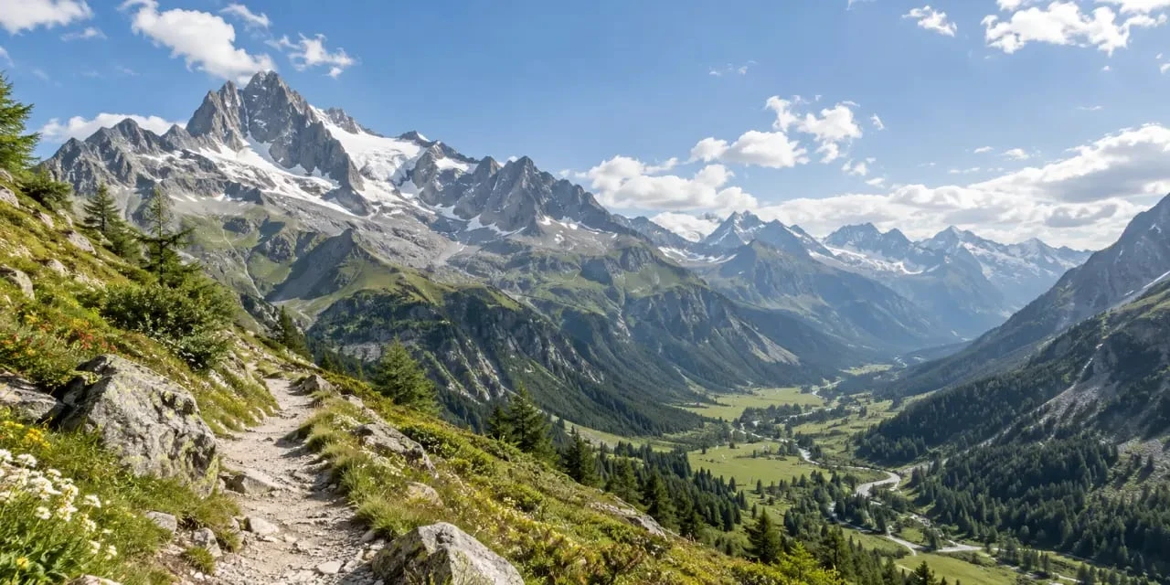 Paysage de montagne en France dans les Alpes avec sommets et vallée