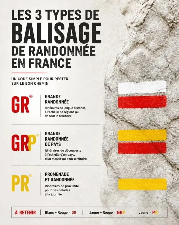 Différents types de balisage des sentiers de grande randonnée en France