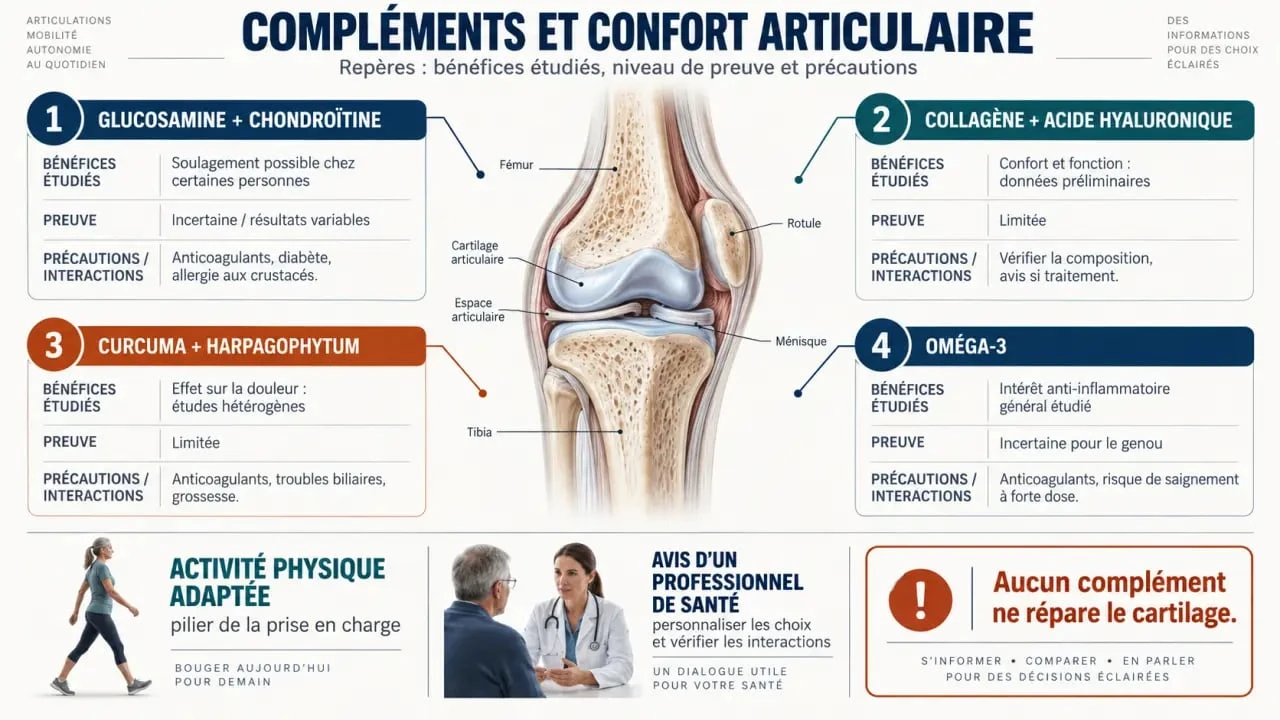 Complément alimentaire articulations : ingrédients, niveau de preuve, risques et précautions