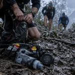 Entrainement trail : coureur en montée et descentes sur sentier boueux