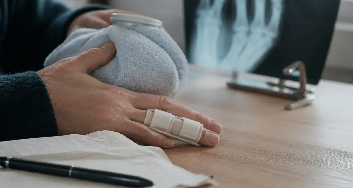 Symptome entorse du doigt : doigt gonflé, attelle et glace