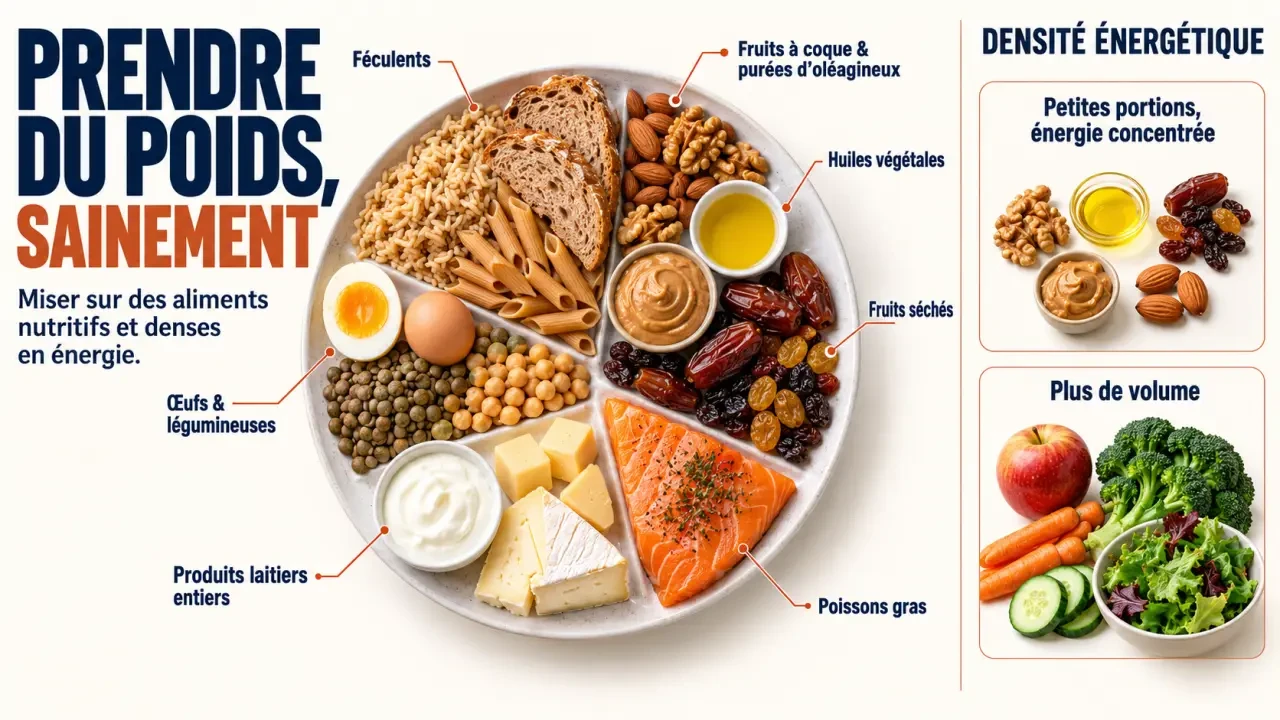 Infographie des aliments pour prendre du poids sainement et enrichir les repas