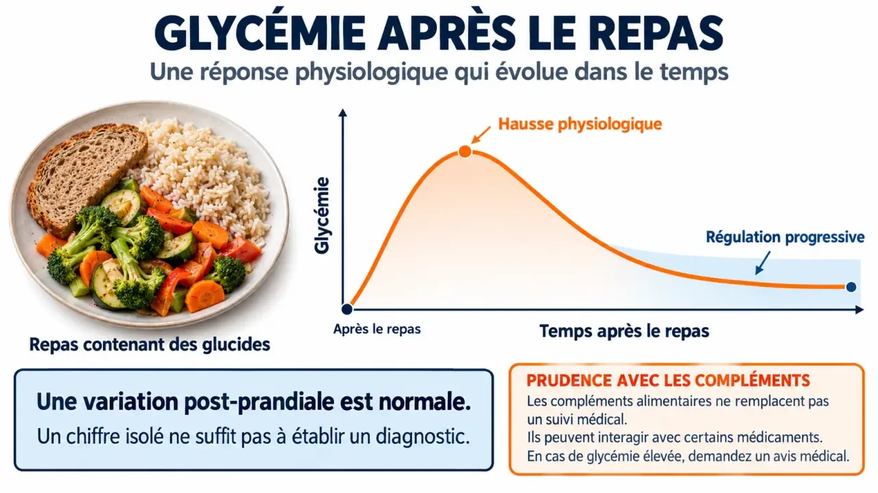 Infographie sur le complément alimentaire glycémie et les variations de la glycémie après un repas