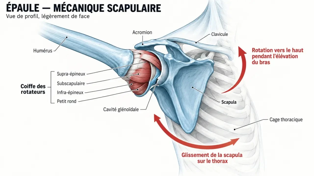 Schéma anatomique pour comprendre les exercices mobilité épaules et le rôle de la scapula